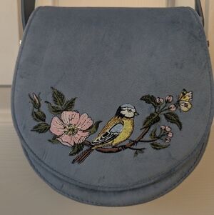 Fable England Suede Crossbody Bag with Bird Embroidery